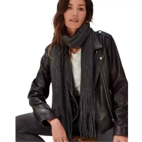 Lucky Brand Scarf Solid Dark Grey Brushed Fringe 14" x 88" Warm Cozy Minimalist - Picture 6 of 7